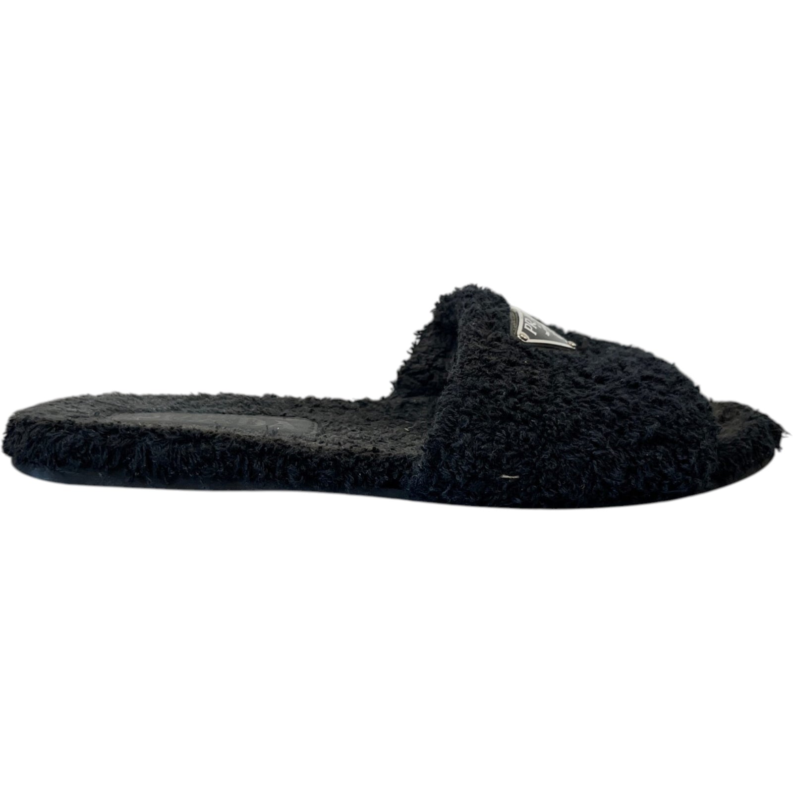 Women's Shearling Plaque Logo Slides Black Size EU 37 / UK 4 - Photo 1