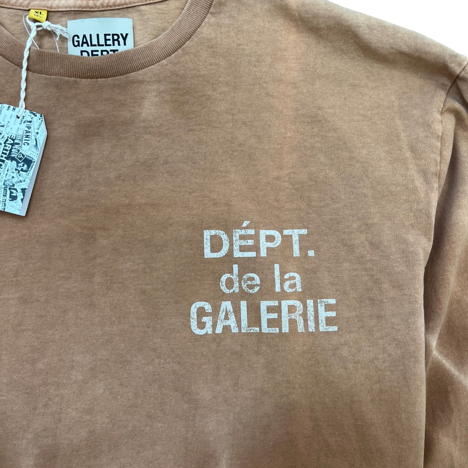 Men's Washed Distressed Logo Print Long Sleeve T-Shirt Beige Size XL - Photo 6