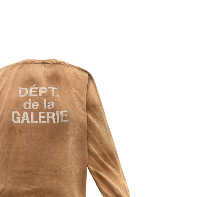 Men's Washed Distressed Logo Print Long Sleeve T-Shirt Beige Size XL