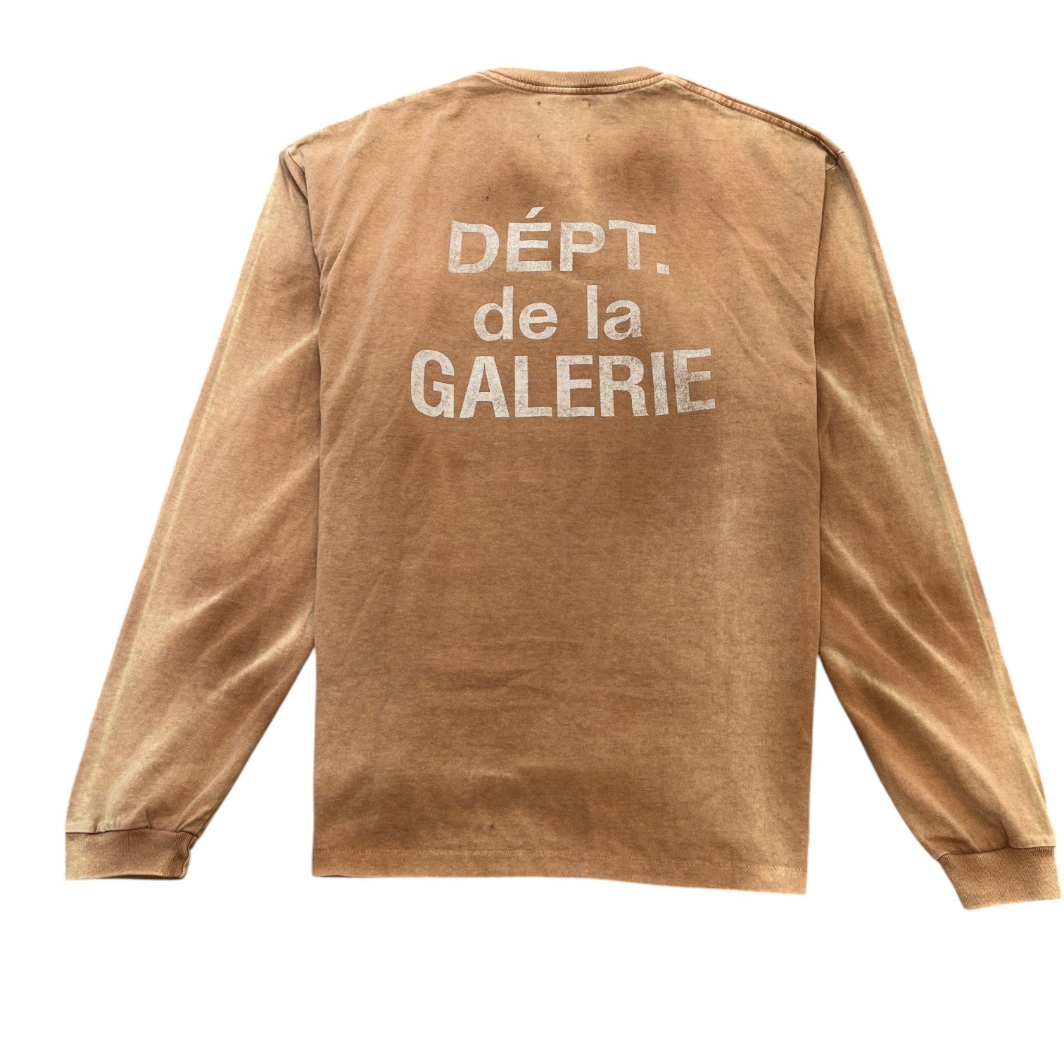 Men's Washed Distressed Logo Print Long Sleeve T-Shirt Beige Size XL - Photo 2