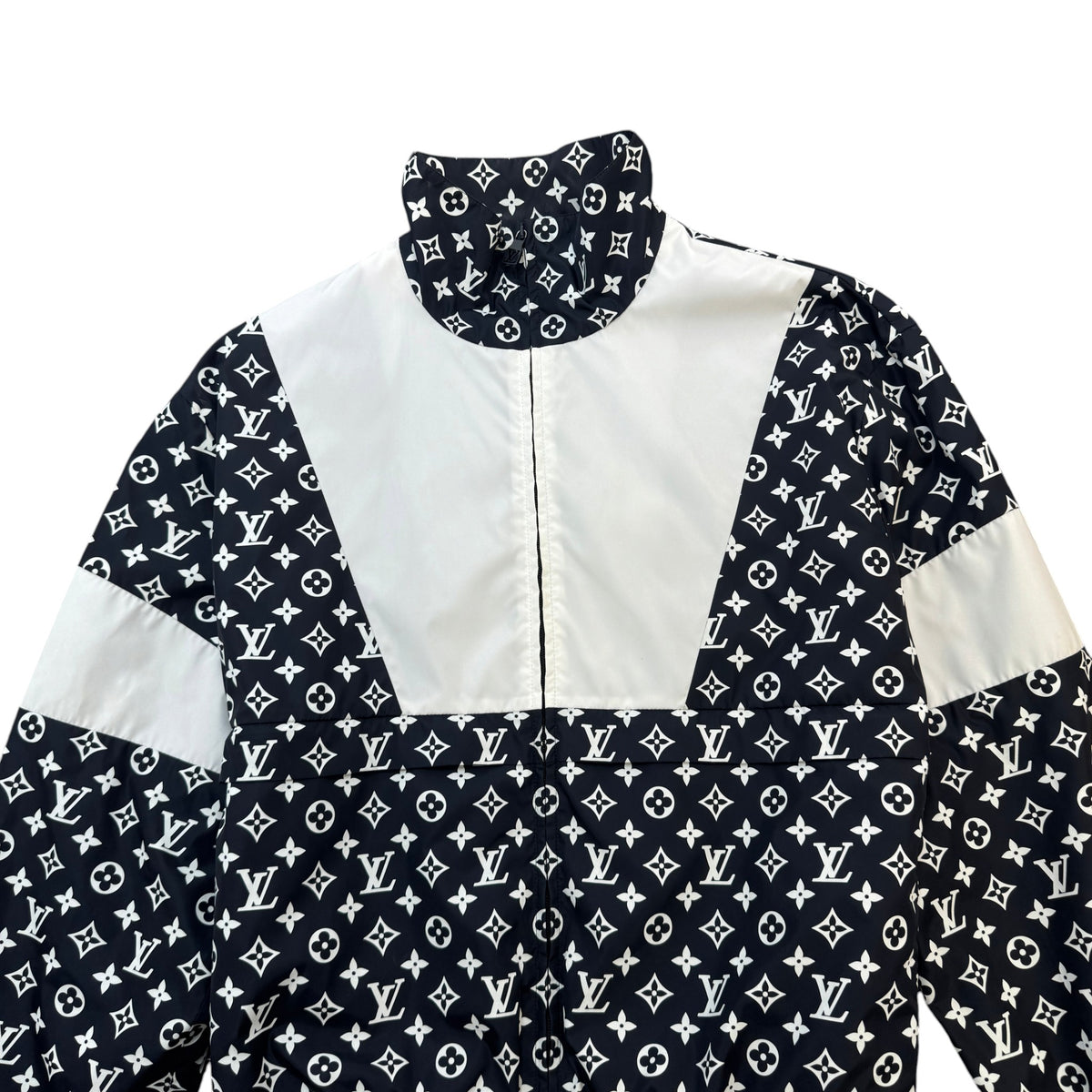 Men's Monogram Embroidered Logo Nylon Jacket Black Size XL - Photo 3