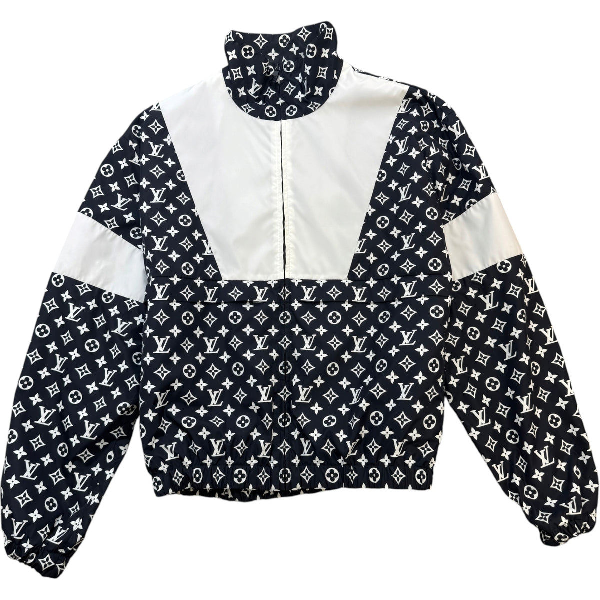 Men's Monogram Embroidered Logo Nylon Jacket Black Size XL - Photo 1