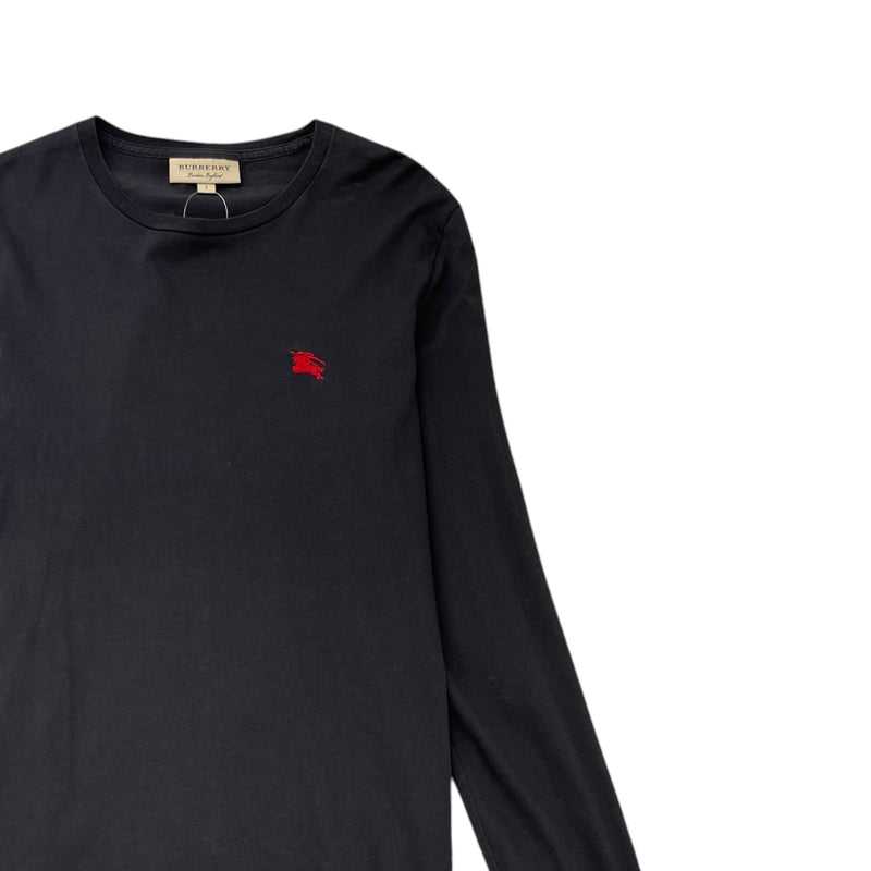Men's Embroidered Logo Long Sleeve T-Shirt Black Size S