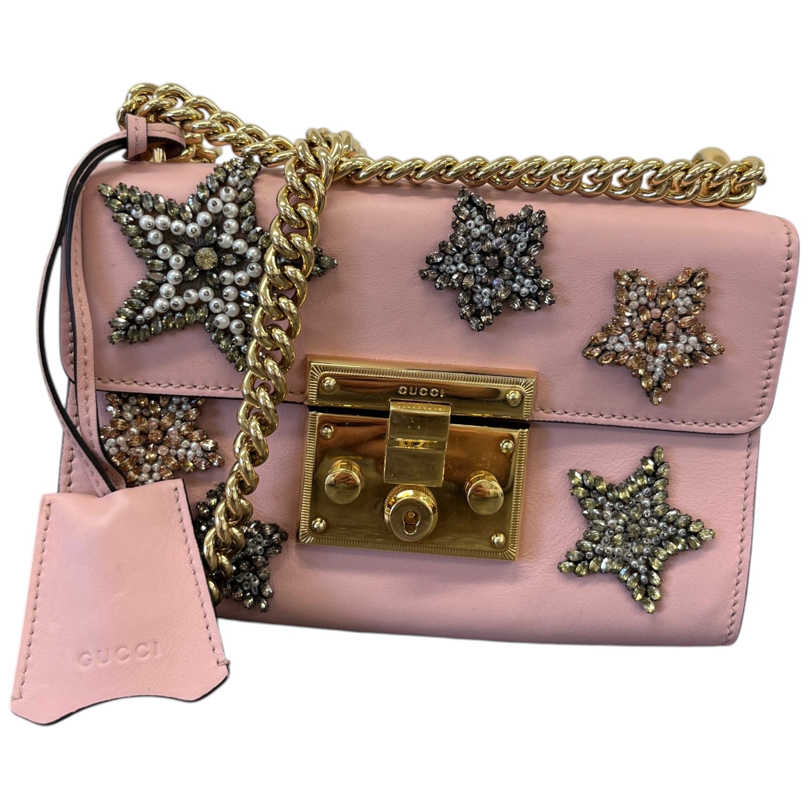 Women's Crystal Star Embroidered Small Padlock Handbag Pink - Photo 1