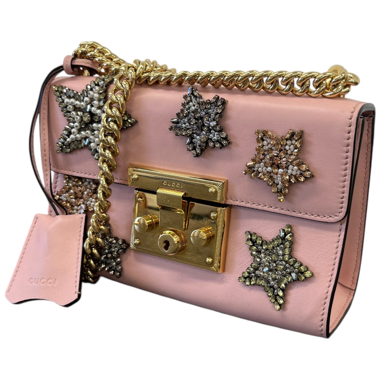 Women's Crystal Star Embroidered Small Padlock Handbag Pink - Photo 5