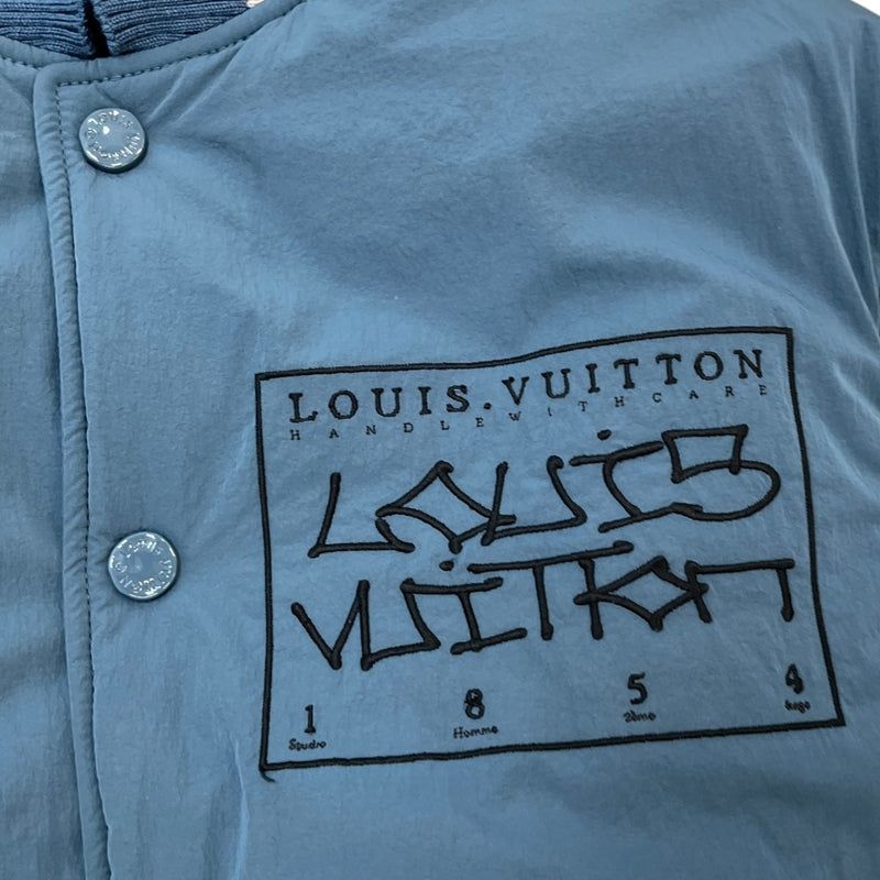 Men's Embroidered Logo Monogram Varsity Jacket Blue Size M