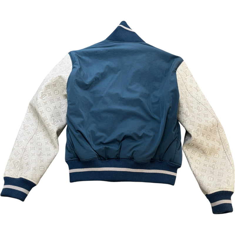 Men's Embroidered Logo Monogram Varsity Jacket Blue Size M