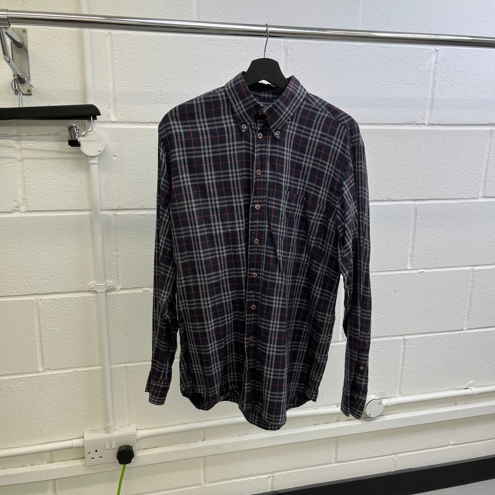 Men's London Nova Check Long Sleeve Shirt Navy Size M - Photo 8