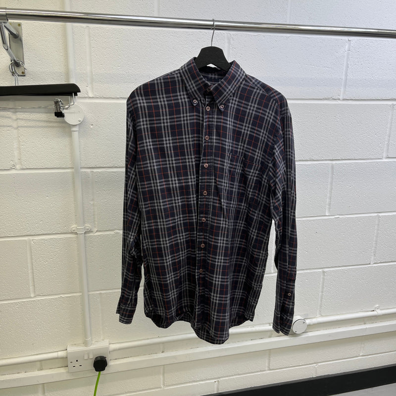 Men's London Nova Check Long Sleeve Shirt Navy Size M