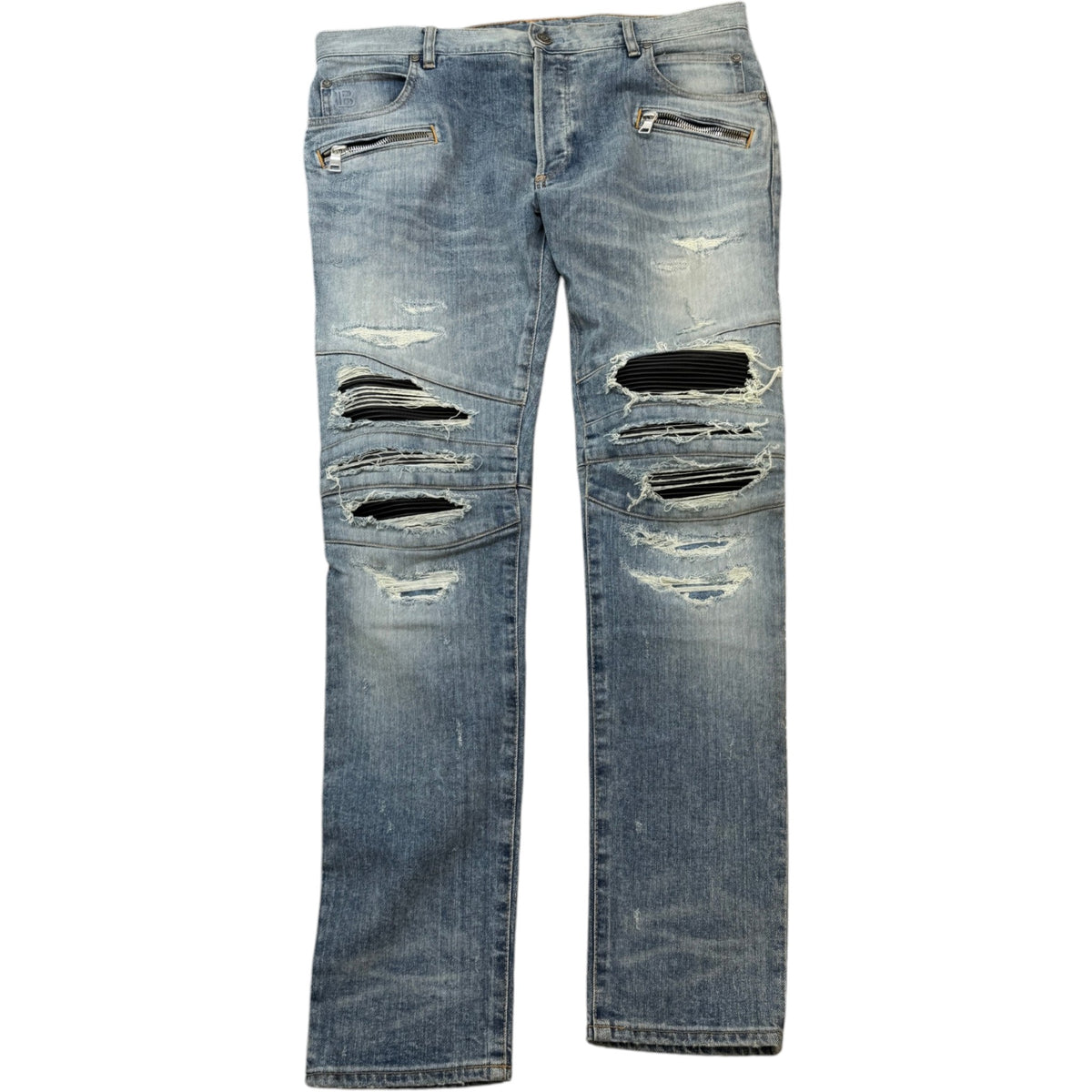 Men's Distressed Biker Jeans Blue Size L / W34 - Photo 1