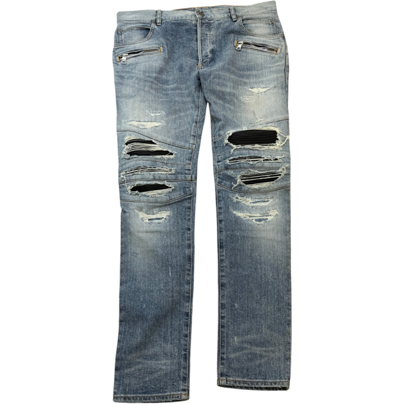 Men's Distressed Biker Jeans Blue Size L / W34