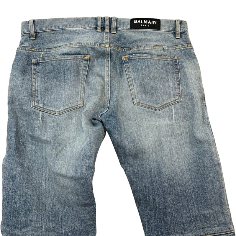 Men's Distressed Biker Jeans Blue Size L / W34
