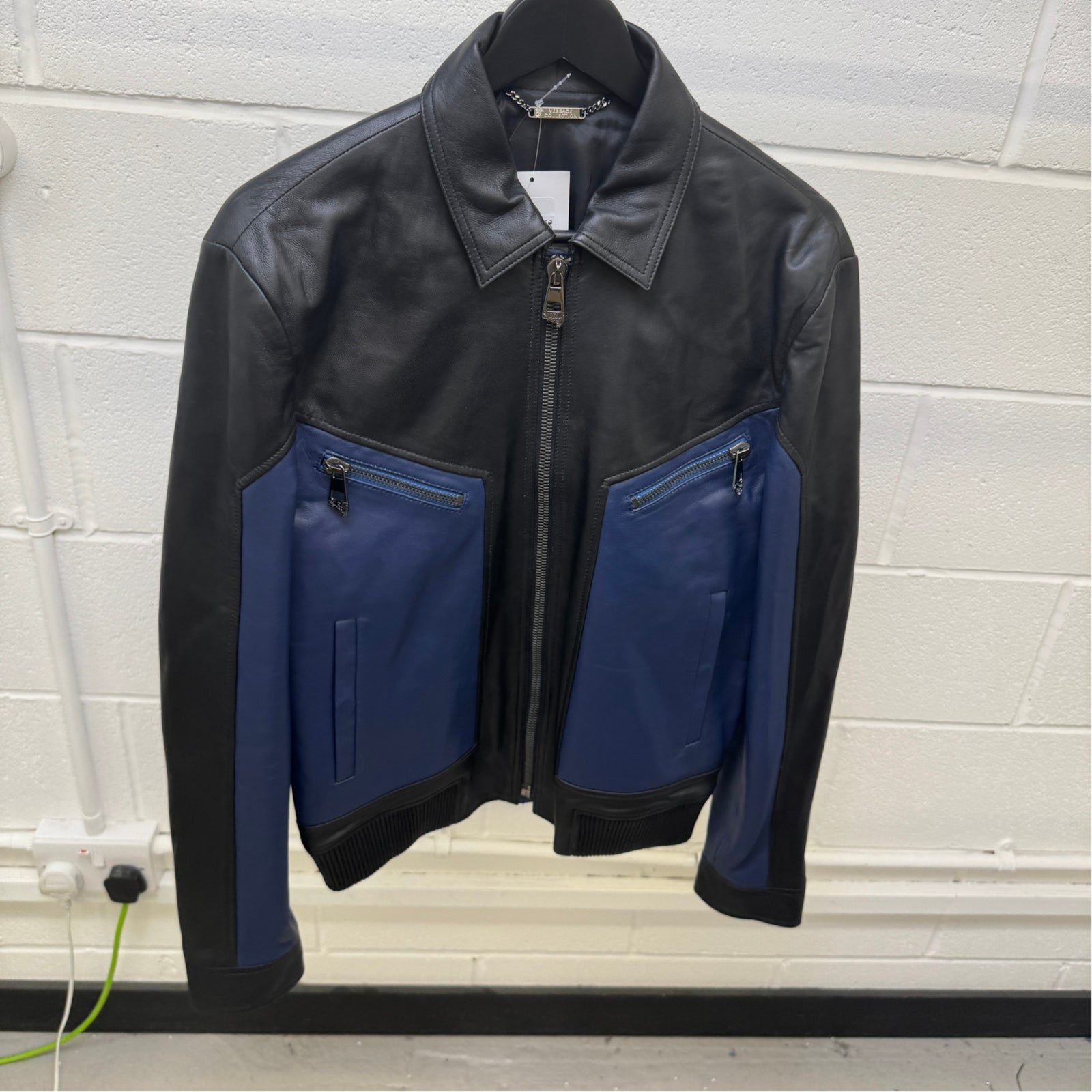 Men's Leather Medusa Zip Jacket Black Size L - Photo 5