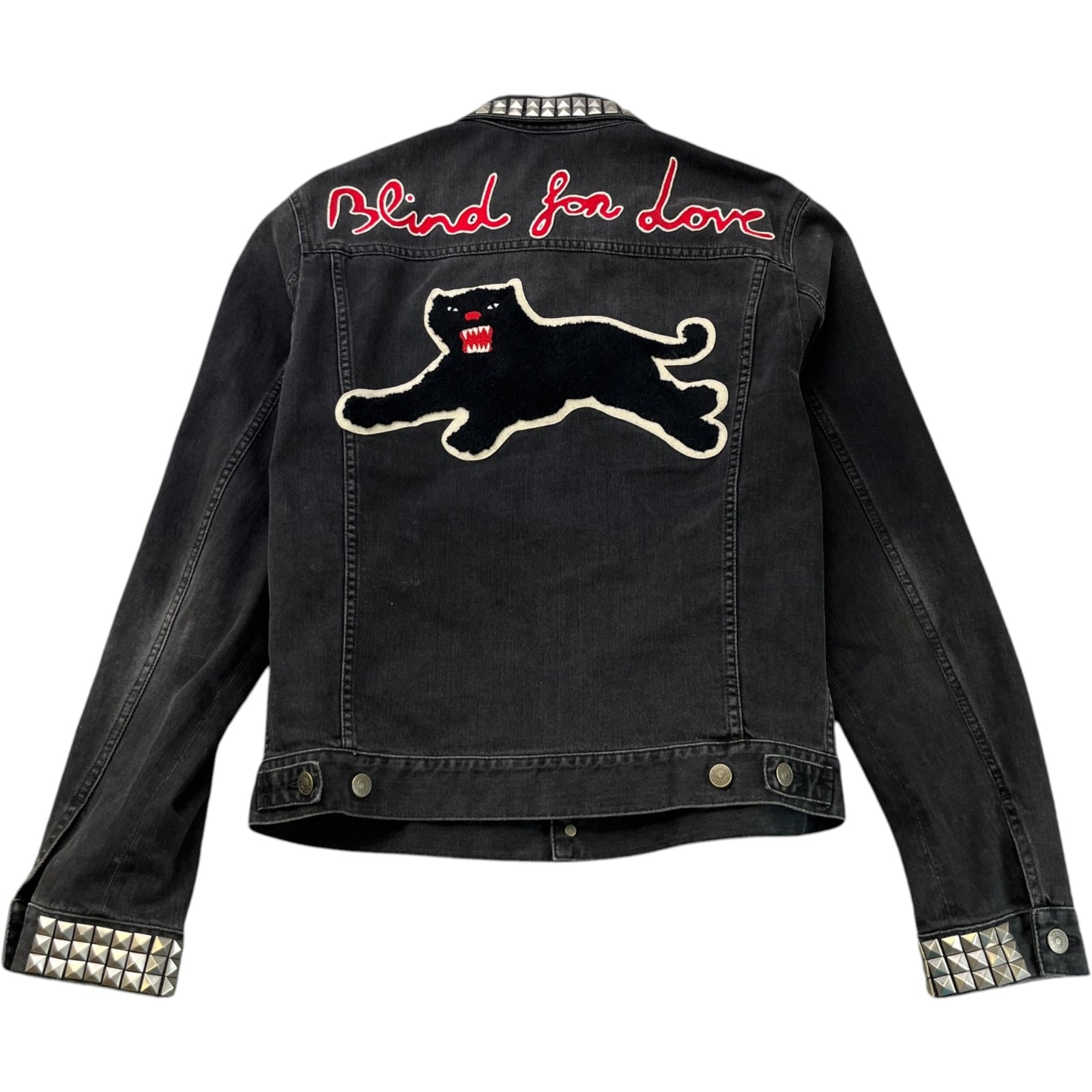 Men's Black Panther Embroidery Studded Jacket Black Size IT 52 / XL - Photo 2