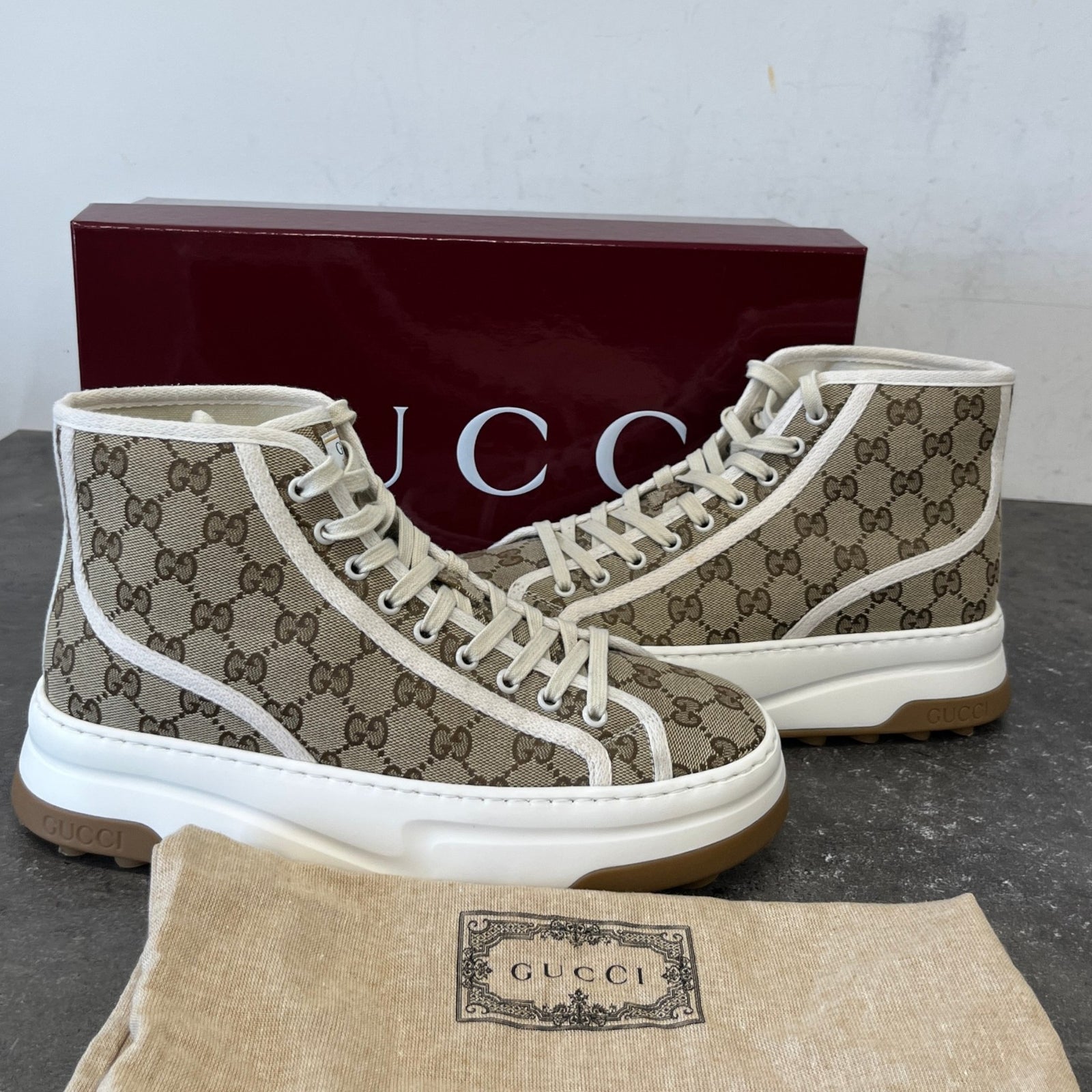 Men's GG Supreme Tennis 1977 High Trainers Beige Size UK 7 / EU 41 - Photo 12