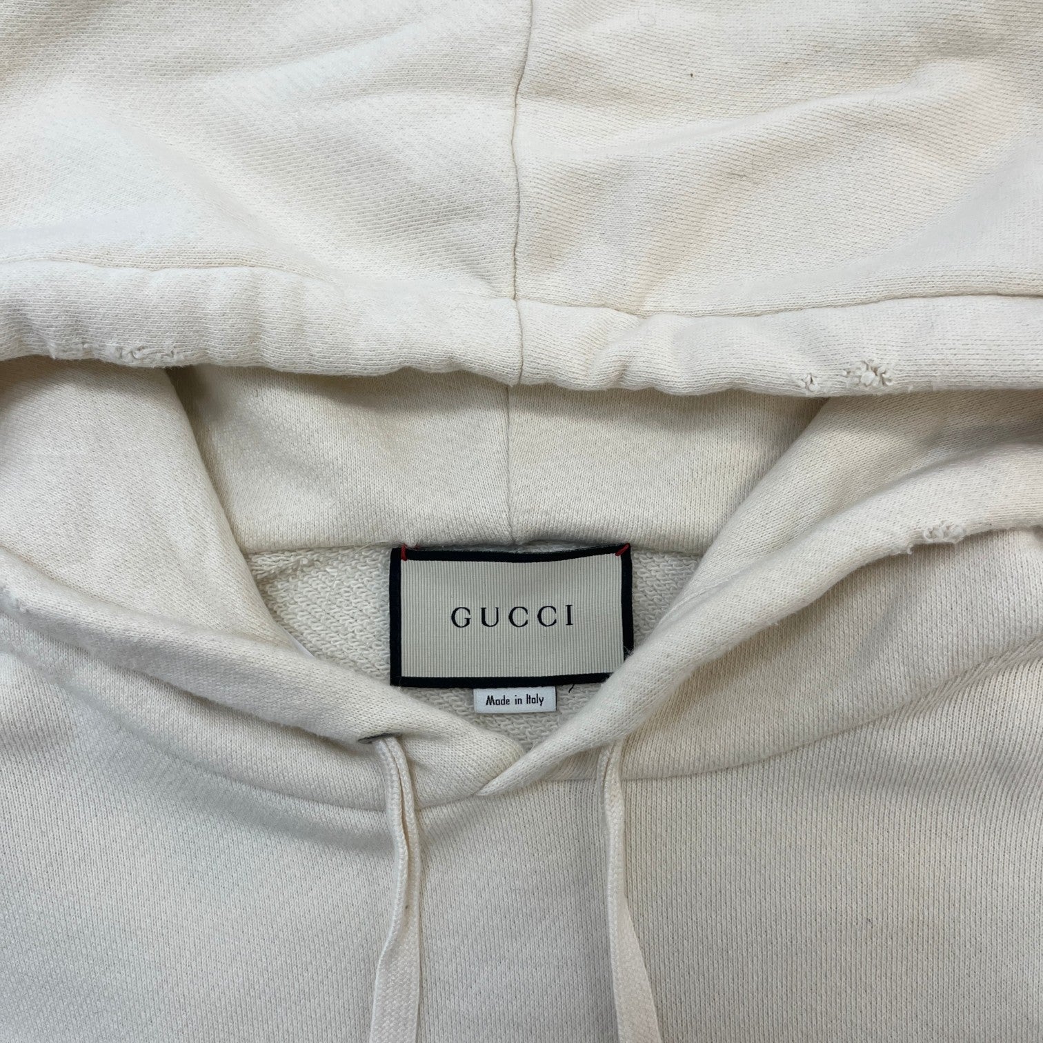 Men's Distressed Logo Print Hoodie Cream Size XL - Photo 6