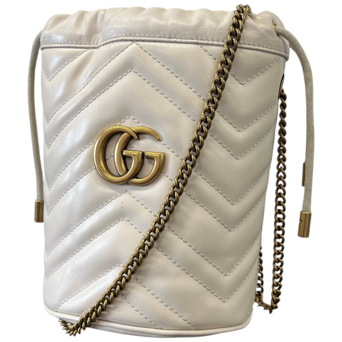 Women's GG Marmont Matelassé Bucket Handbag White - Photo 5