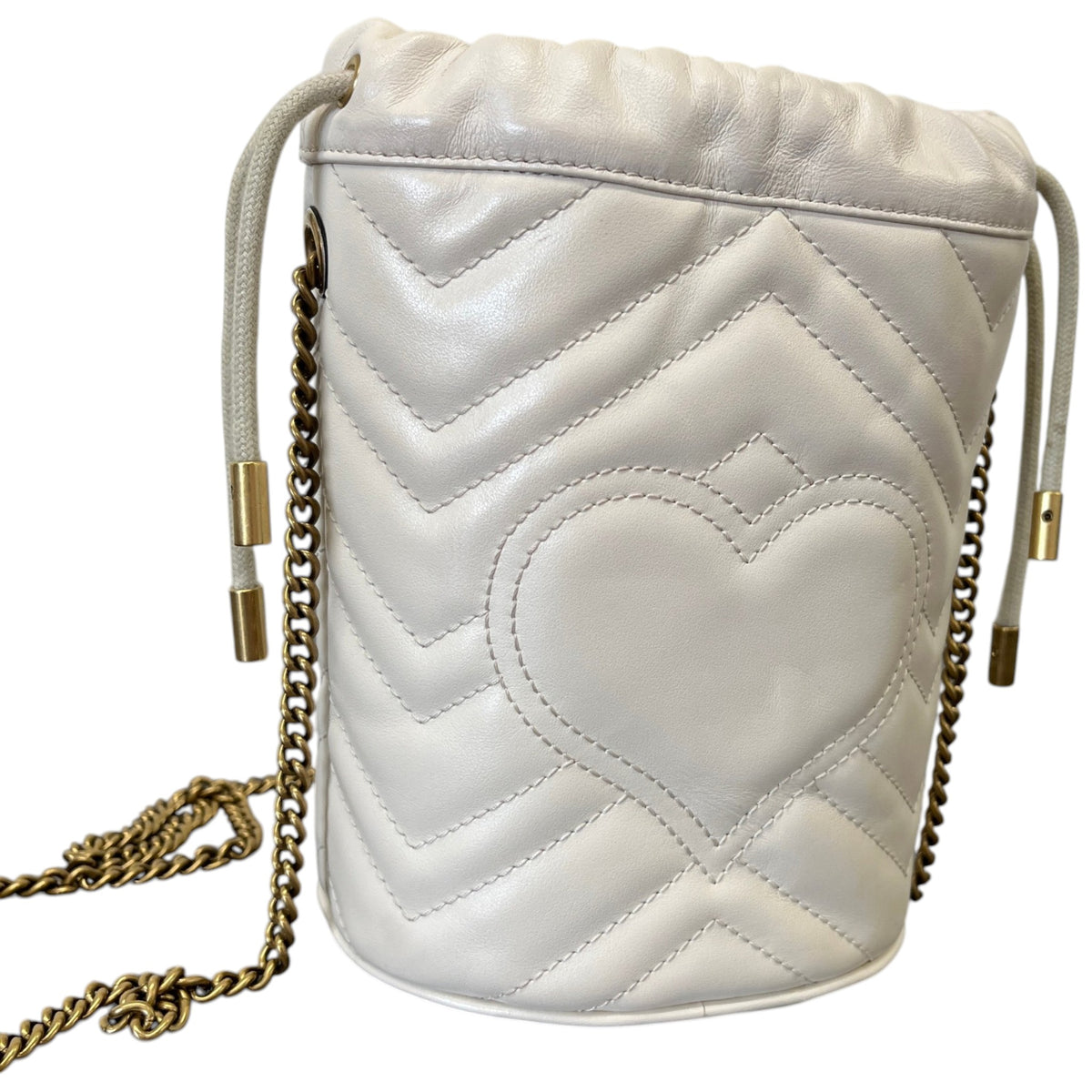 Women's GG Marmont Matelassé Bucket Handbag White - Photo 8