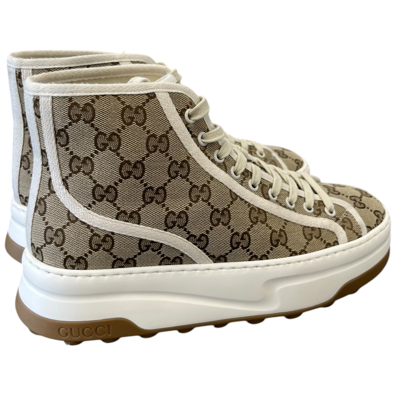 Men's GG Supreme Tennis 1977 High Trainers Beige Size UK 7 / EU 41 - Photo 8