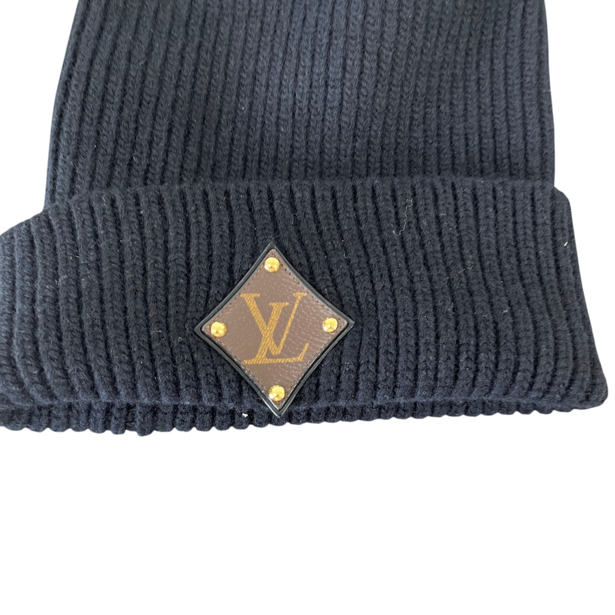 Women's LV Logo Patch Beanie Black - Photo 5