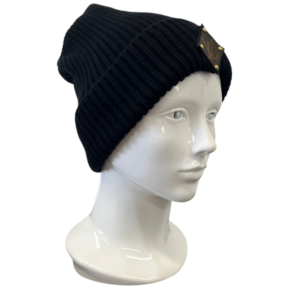 Women's LV Logo Patch Beanie Black - Photo 3