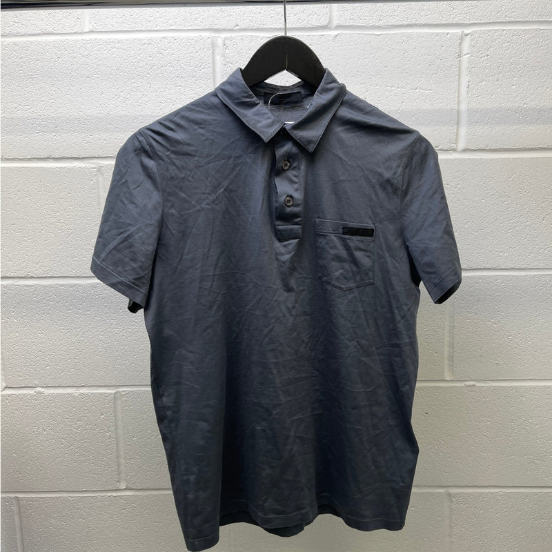 Men's Plaque Logo Polo Shirt Grey Size S