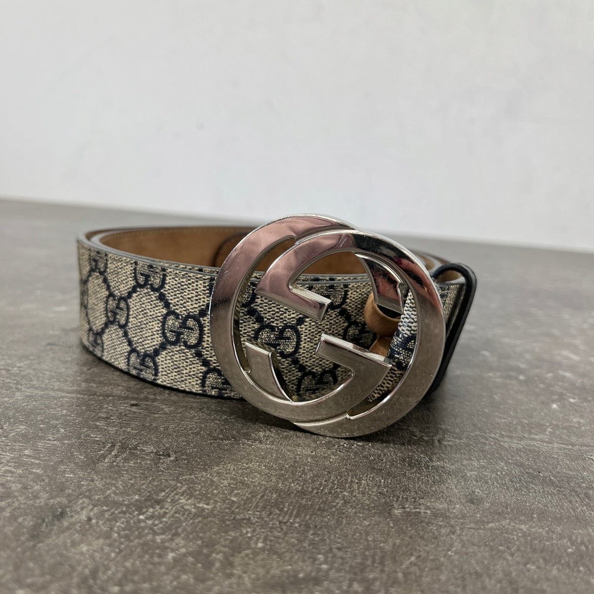 Men's GG Supreme Belt Beige Size 34" - Photo 8