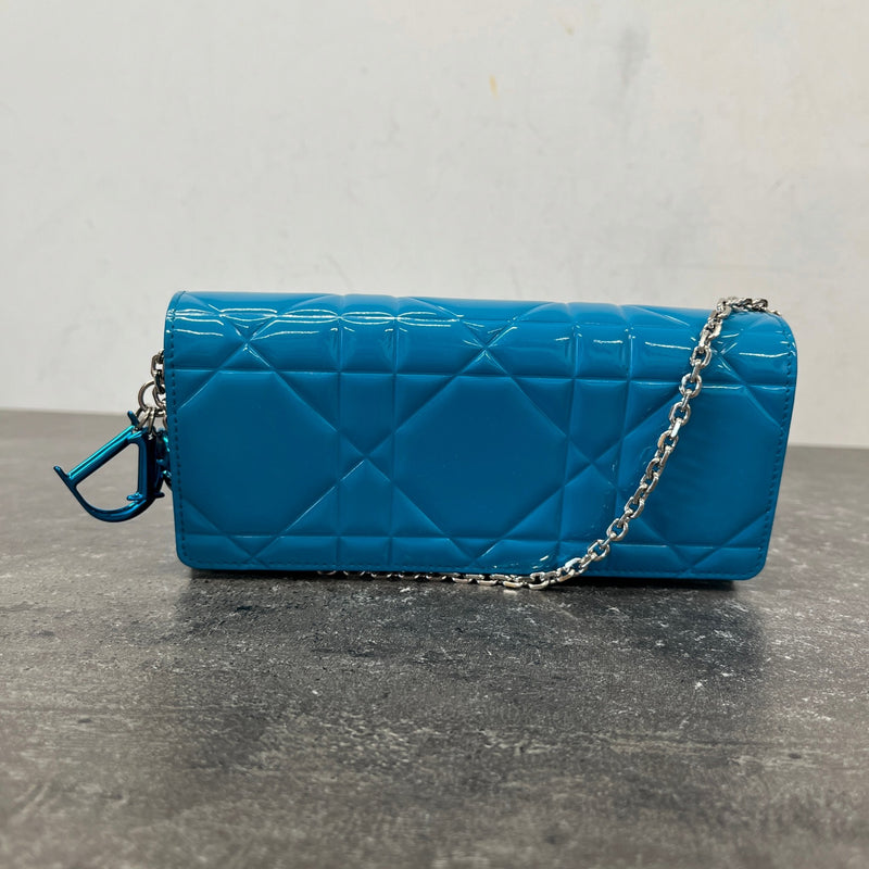 Women's Cannage Lady Dior Wallet On Chain Handbag Blue