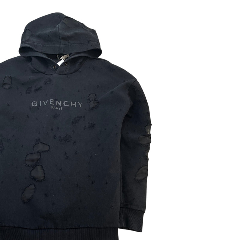 Men's Distressed Logo Hoodie Black Size M