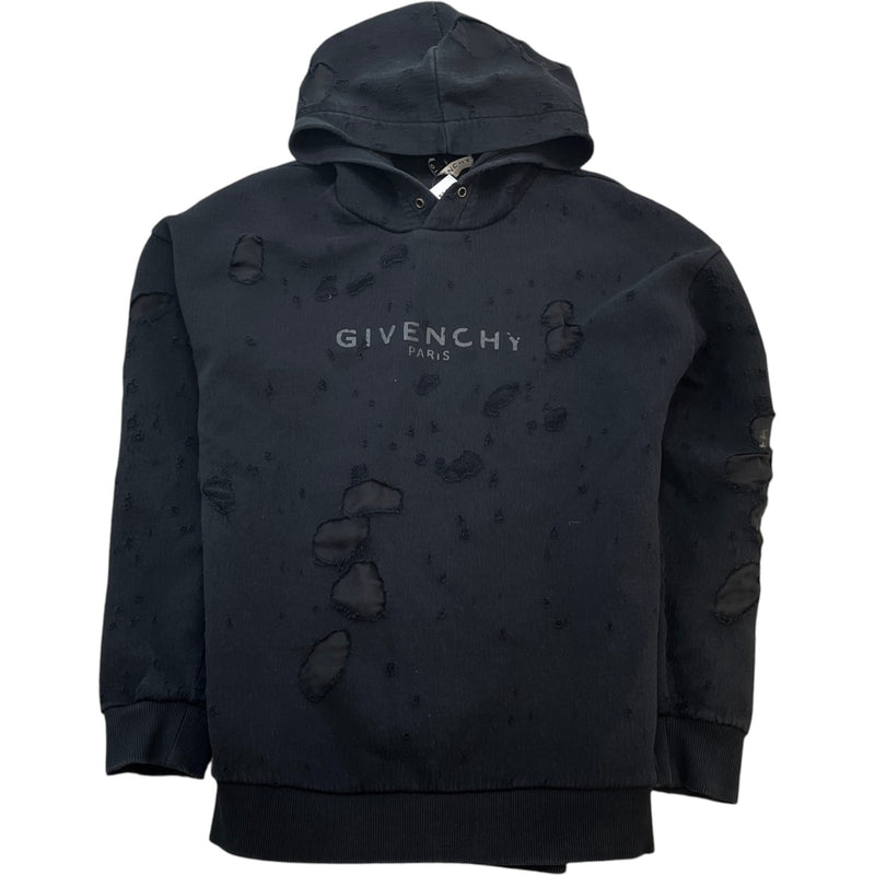 Men's Distressed Logo Hoodie Black Size M