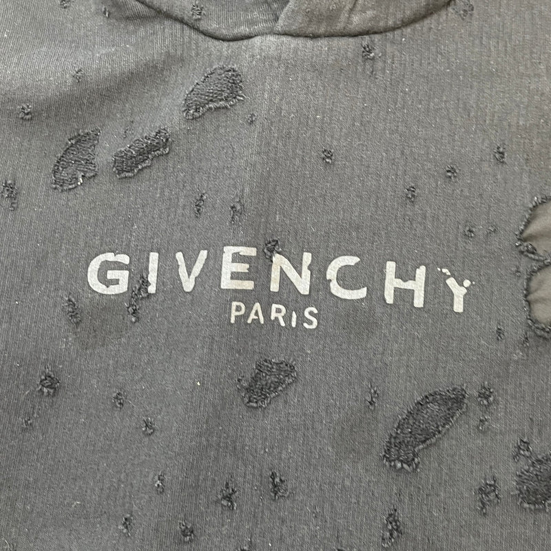 Men's Distressed Logo Hoodie Black Size M