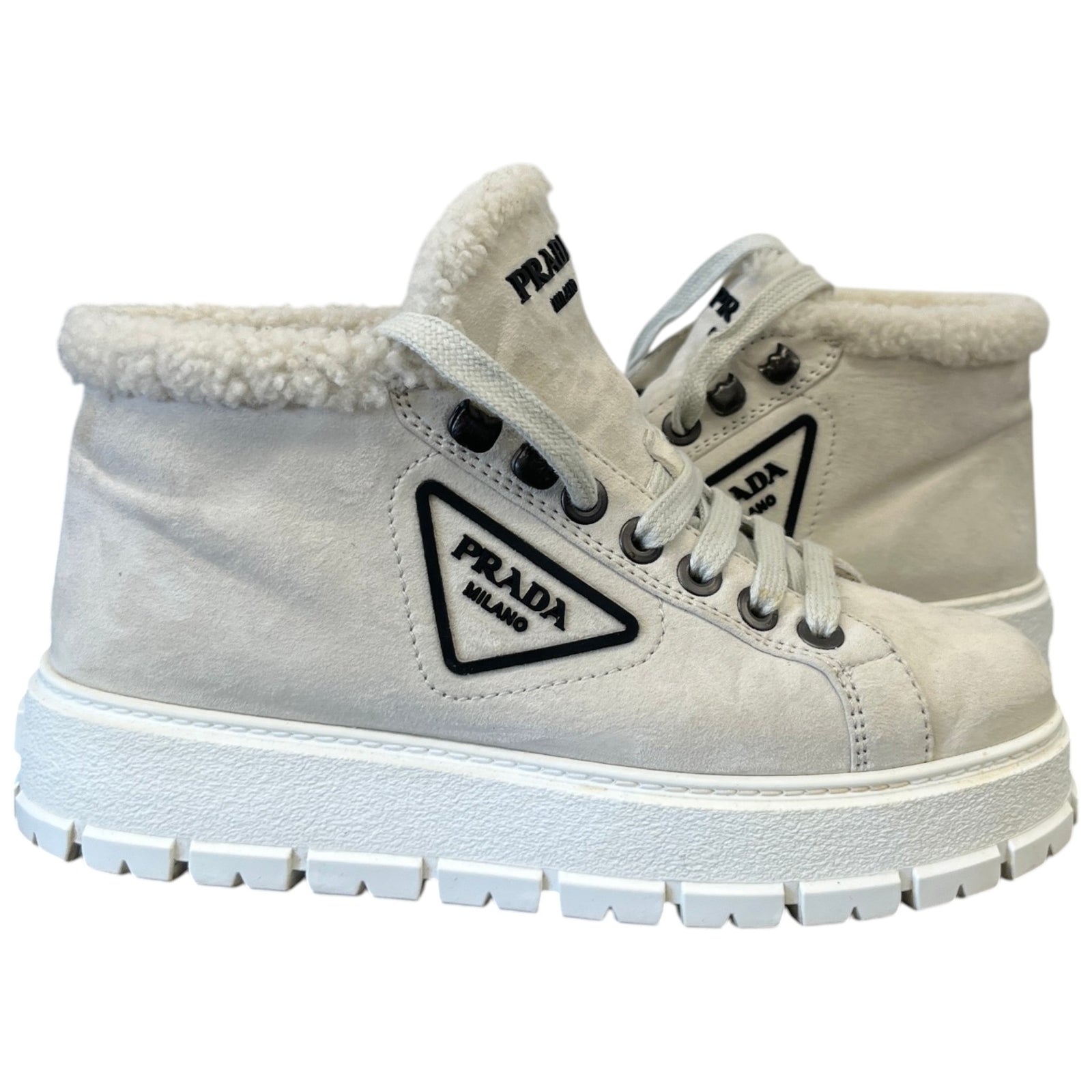 Women's Shearling Detail High Trainers Beige Size EU 37 / UK 4 - Photo 3