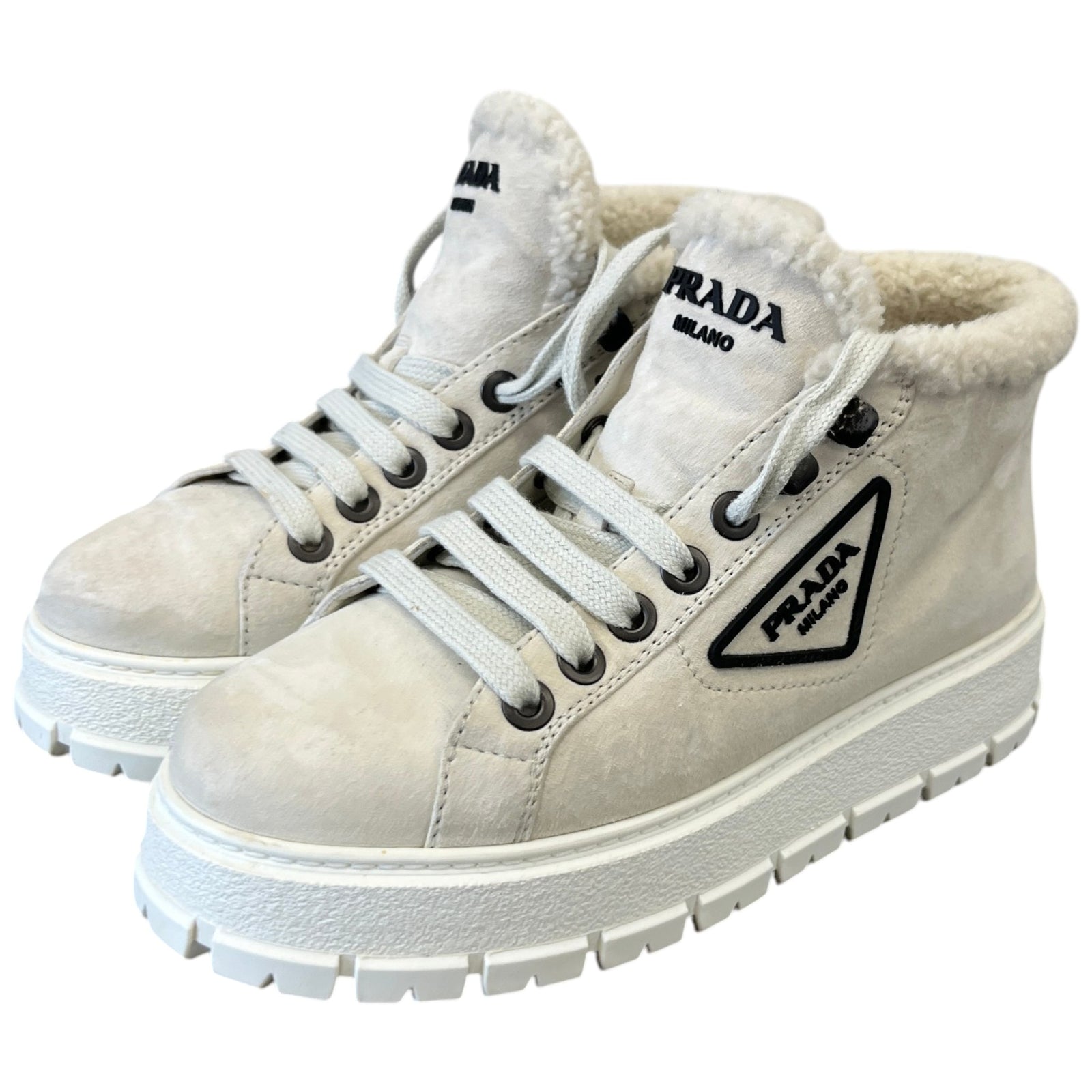 Women's Shearling Detail High Trainers Beige Size EU 37 / UK 4 - Photo 9