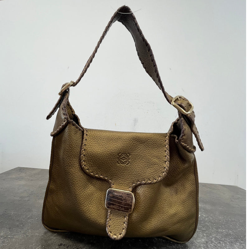 Women's Embossed Logo Handbag Gold