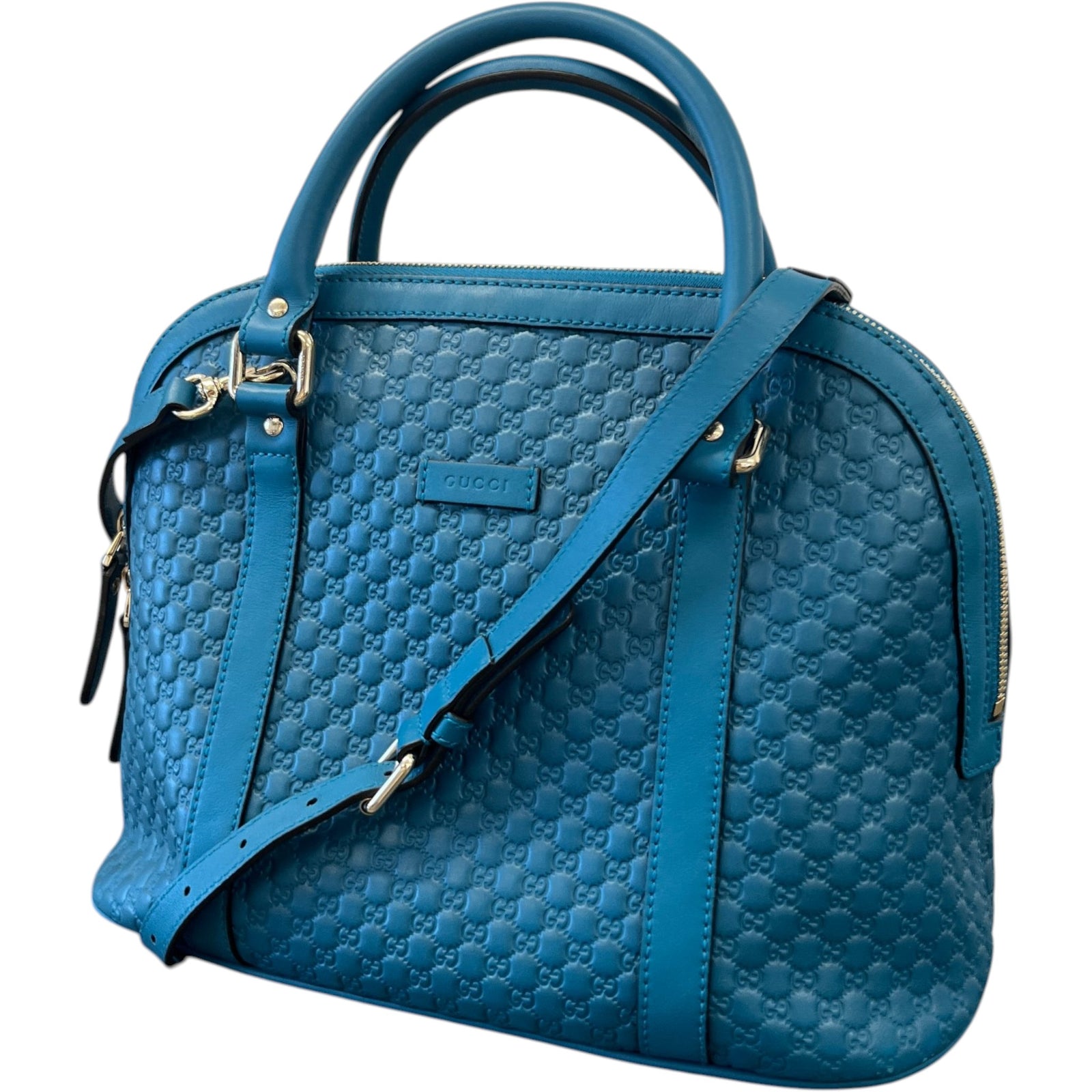 Women's Guccissima Dome Medium Bag Blue - Photo 4