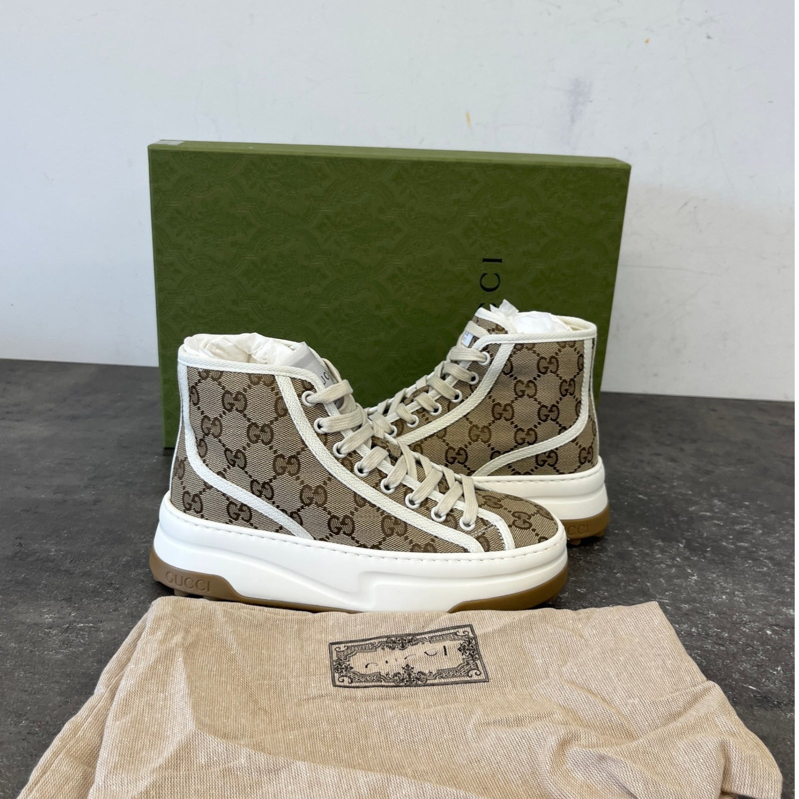Women's GG Supreme Platform High Trainers Beige Size UK 2.5 / EU 35.5 - Photo 12