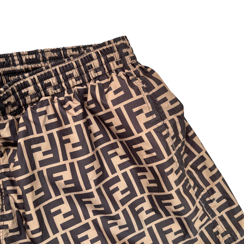 Men's Ff Monogram Motif Swim Shorts Brown Size W30 / IT 46