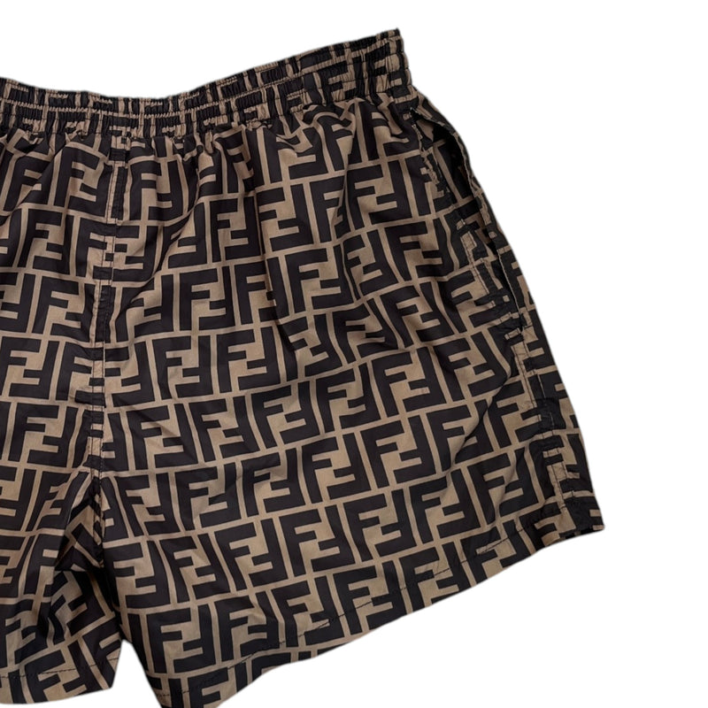 Men's Ff Monogram Motif Swim Shorts Brown Size W30 / IT 46