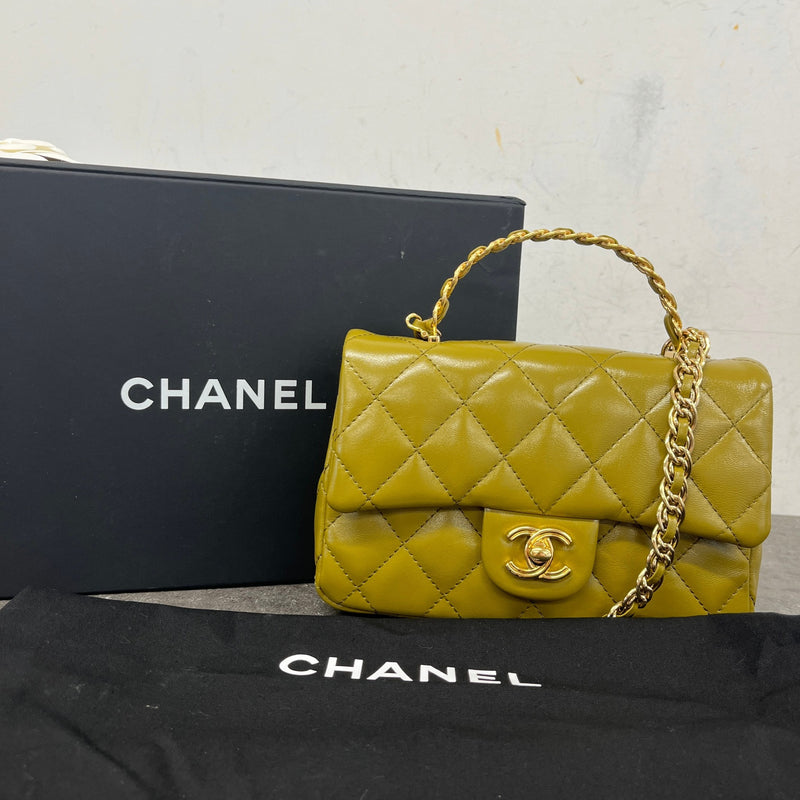 Women's Top Handle Mini Rectangle Gold Cap Handbag Green