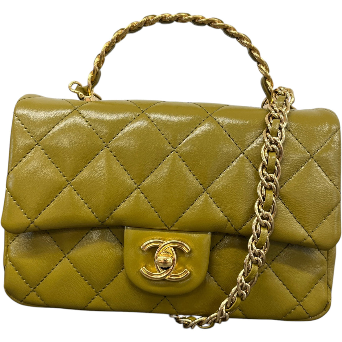 Women's Top Handle Mini Rectangle Gold Cap Handbag Green - Photo 1