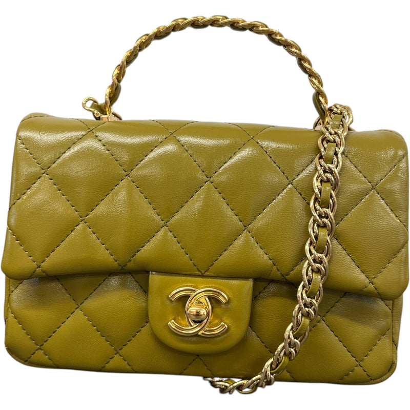 Women's Top Handle Mini Rectangle Gold Cap Handbag Green