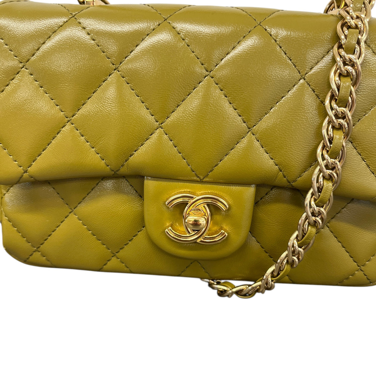 Women's Top Handle Mini Rectangle Gold Cap Handbag Green - Photo 12