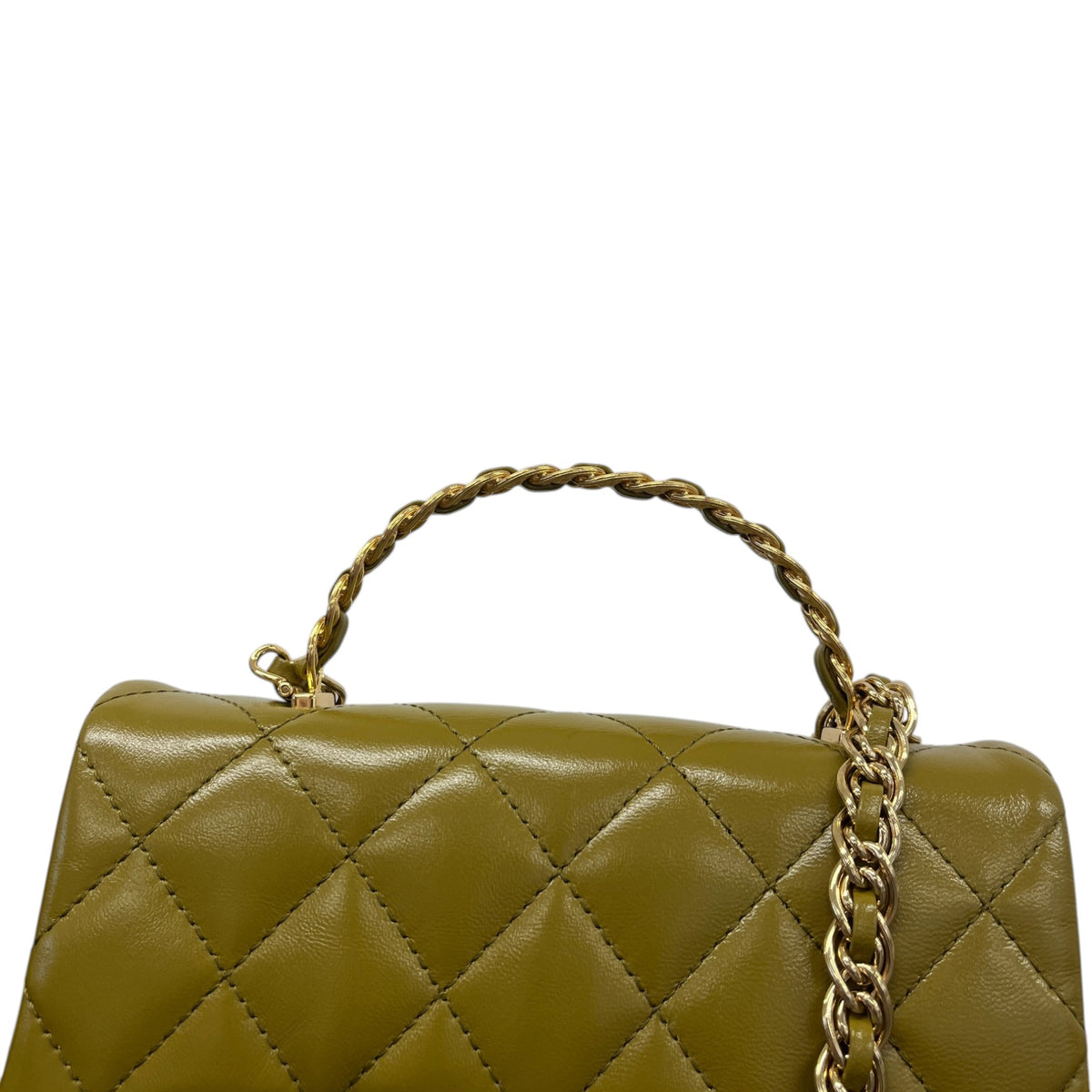 Women's Top Handle Mini Rectangle Gold Cap Handbag Green - Photo 13