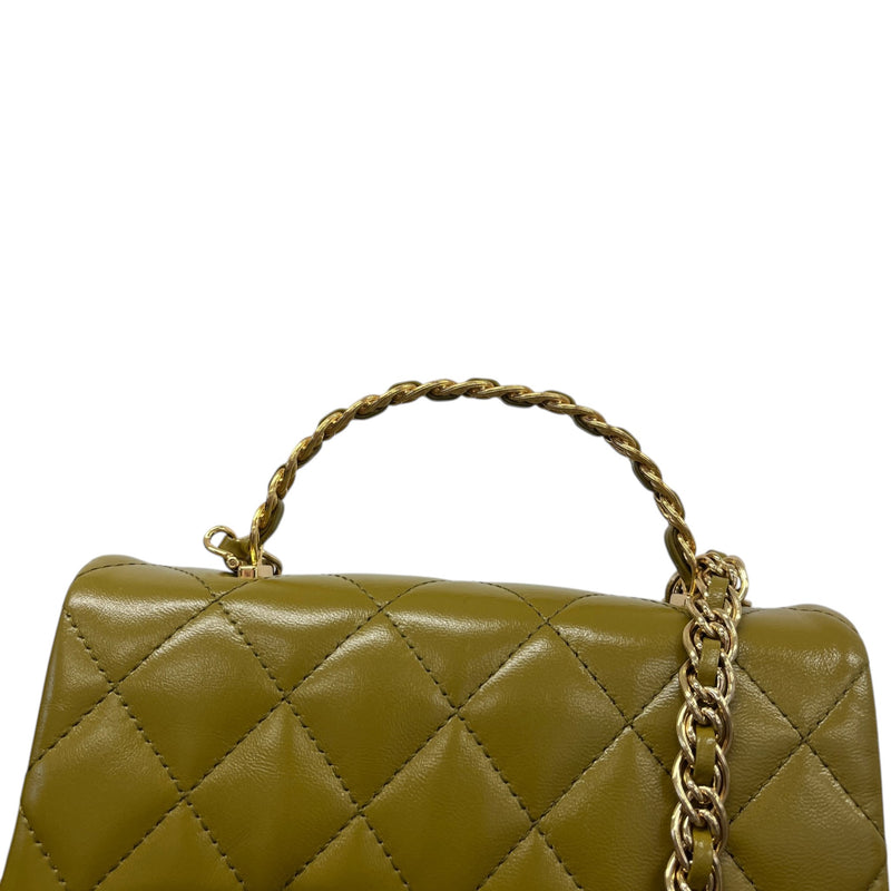 Women's Top Handle Mini Rectangle Gold Cap Handbag Green