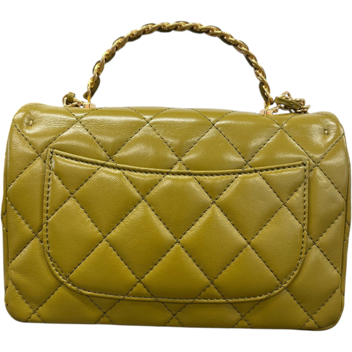 Women's Top Handle Mini Rectangle Gold Cap Handbag Green - Photo 2
