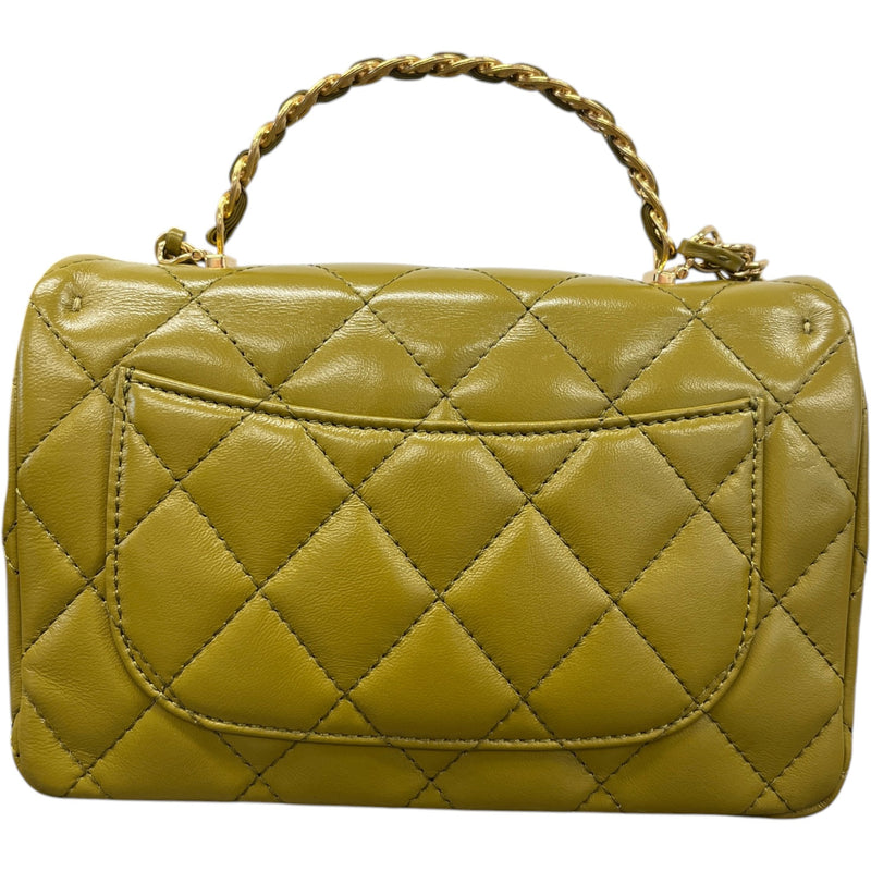 Women's Top Handle Mini Rectangle Gold Cap Handbag Green