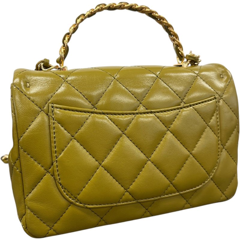 Women's Top Handle Mini Rectangle Gold Cap Handbag Green