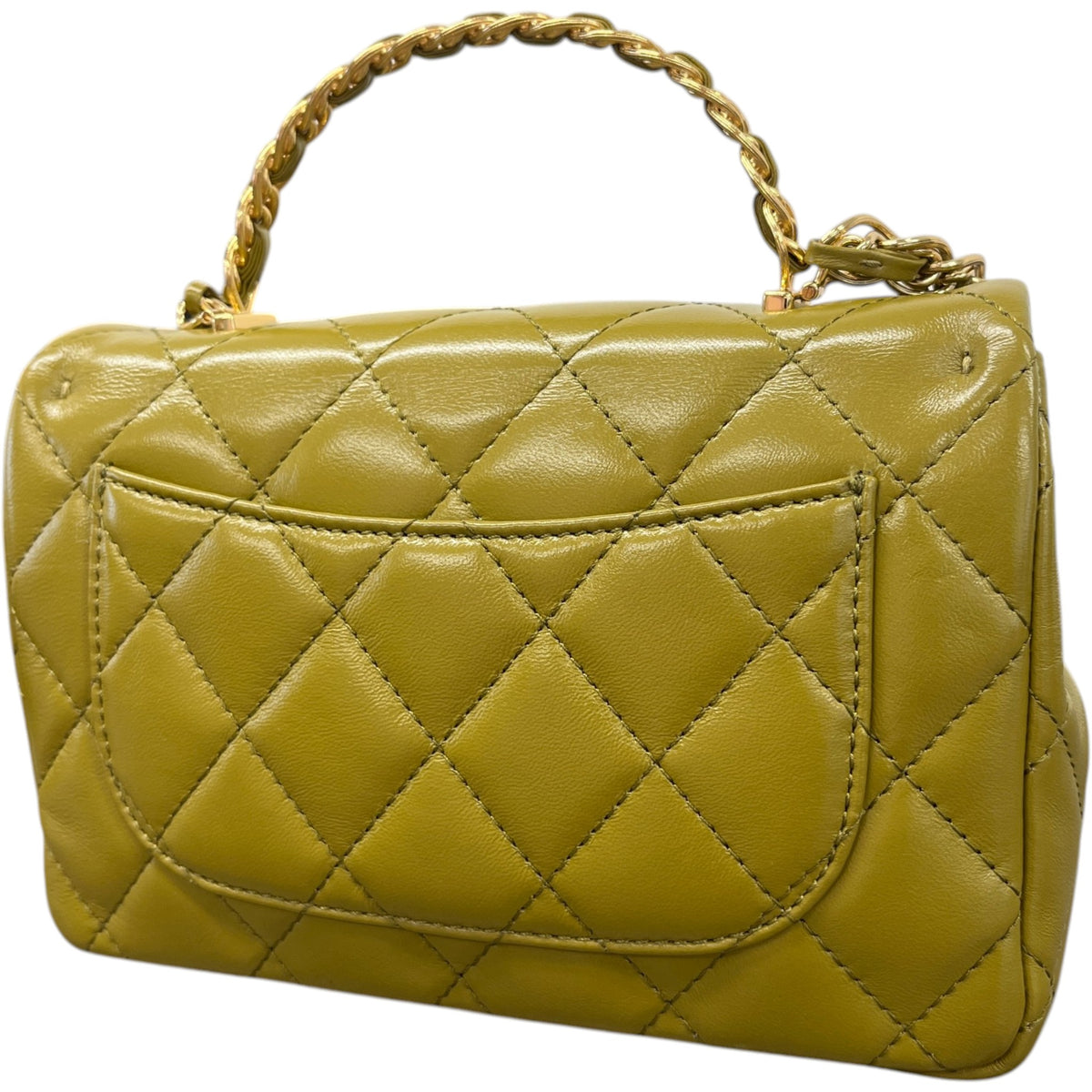 Women's Top Handle Mini Rectangle Gold Cap Handbag Green - Photo 9