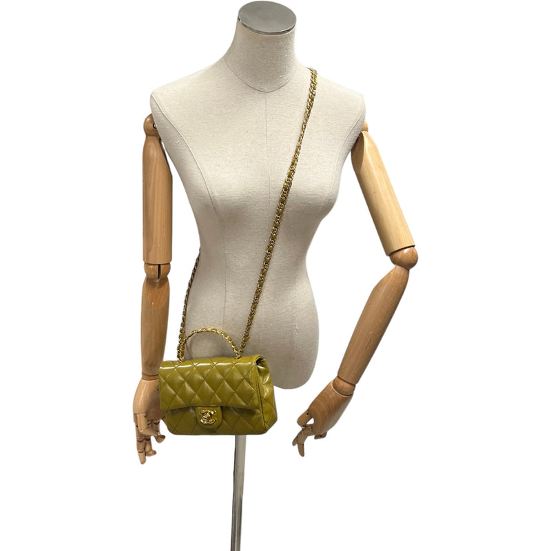 Women's Top Handle Mini Rectangle Gold Cap Handbag Green