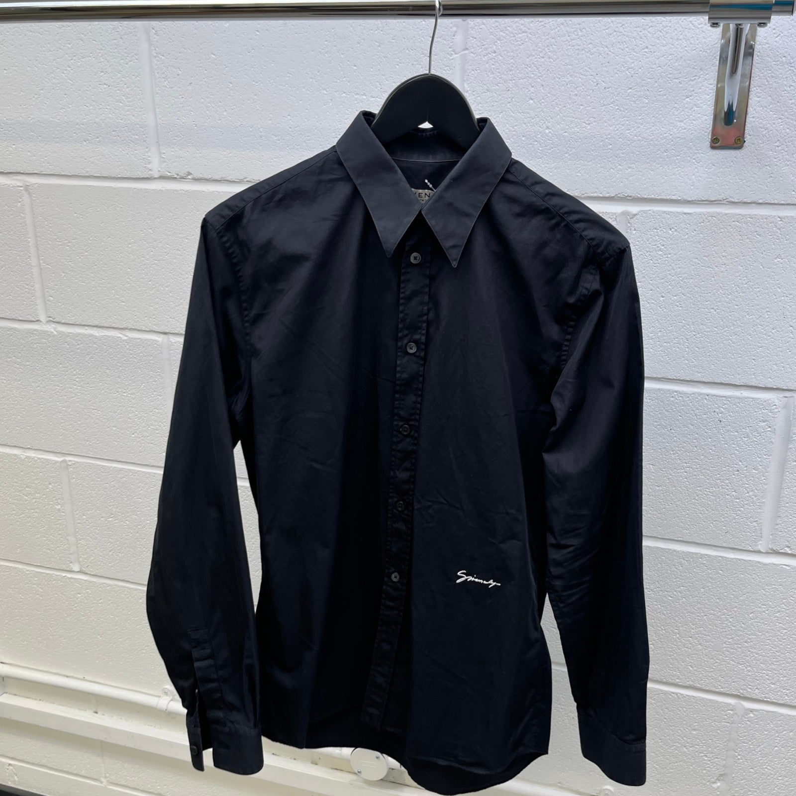 Men's Embroidered Logo Long Sleeve Shirt Black Size M - Photo 9